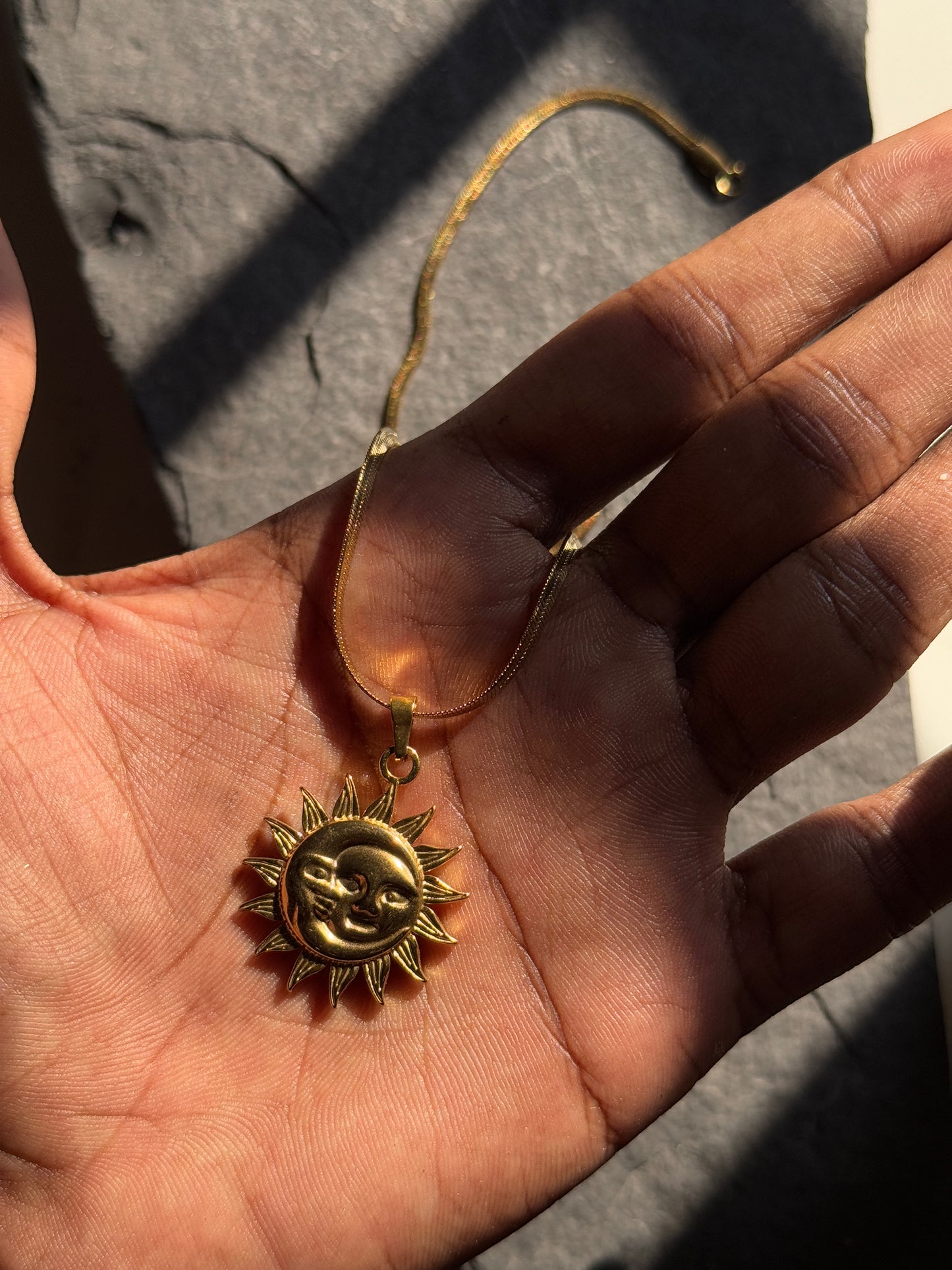Sun moon 18k gold plated stainless steel chain round shape with 45 cm chain