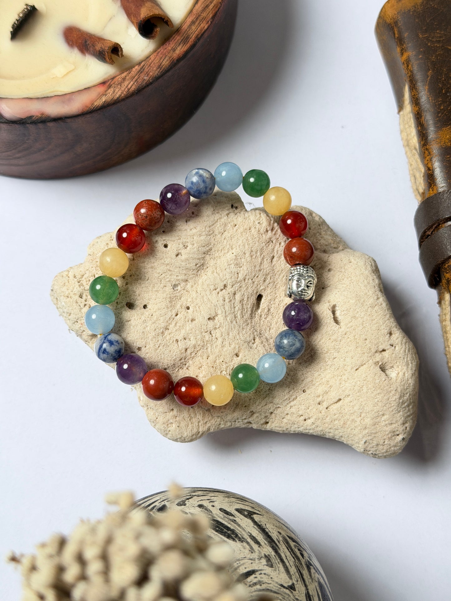 7 chakra natural stone bracelet with buddha