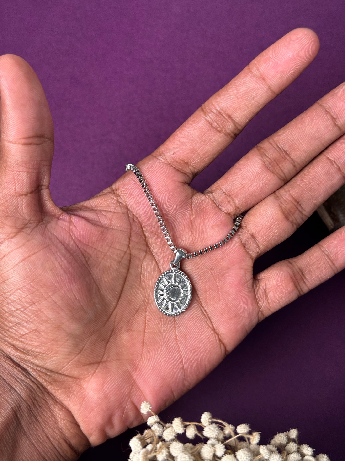 Sun moon oval shape stainless steel necklace