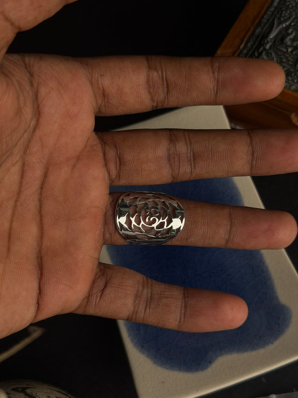 Aum Lotus stainless steel Adjustable Ring silver