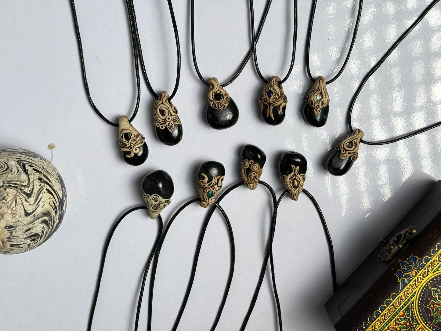 Black agate  clay necklace