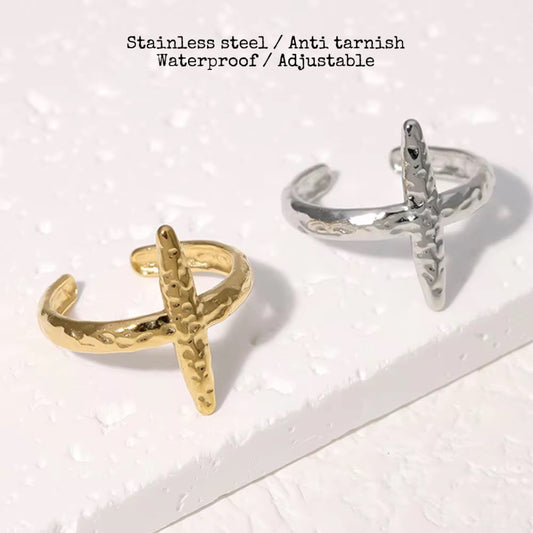 X crossed stainless steel adjustable ring