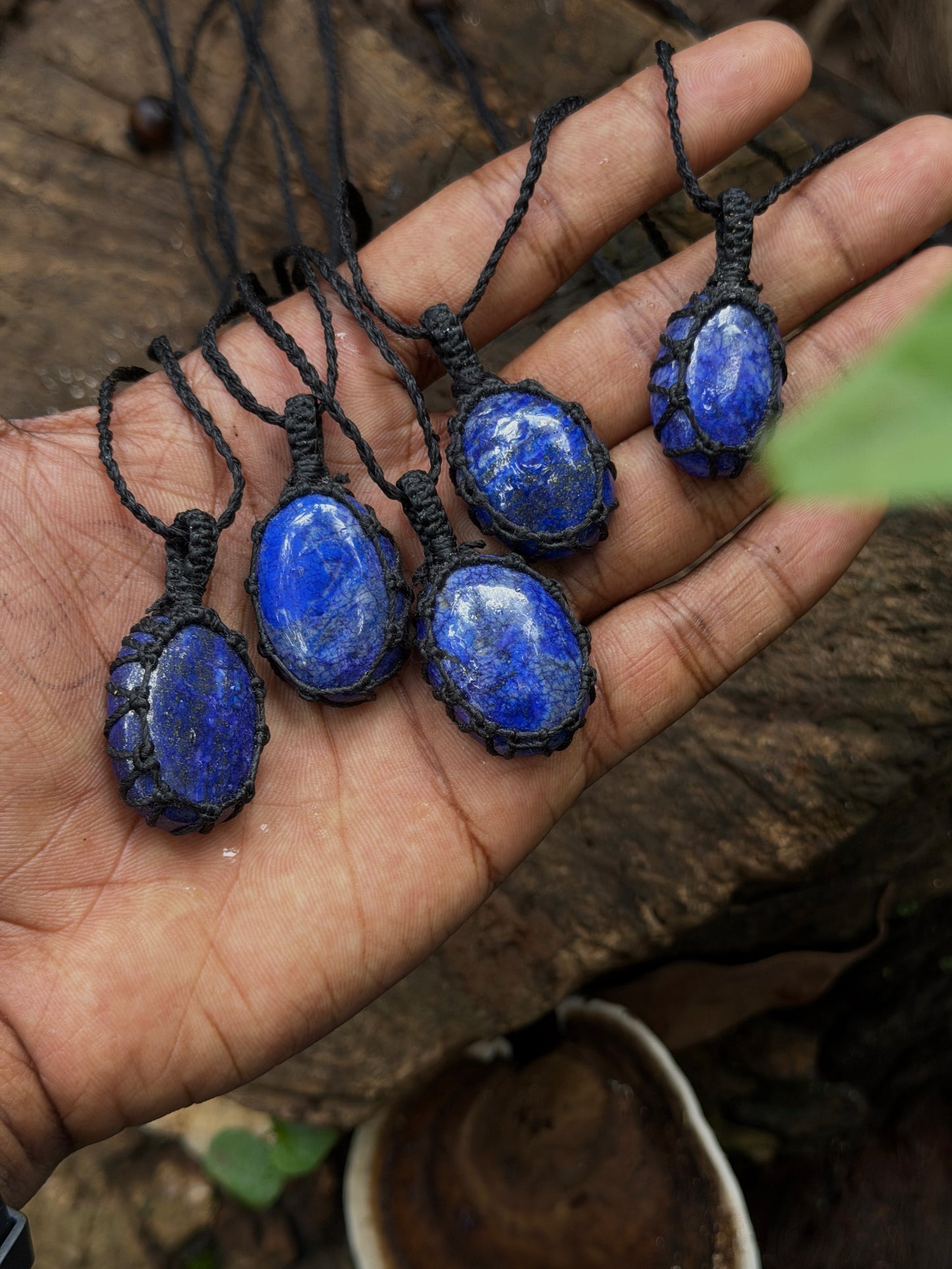 Lapis Lazuli macrame stone necklace