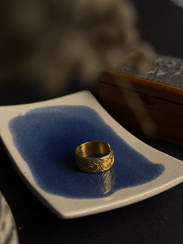 Eyes thick 18k gold plated adjustable stainless steel ring