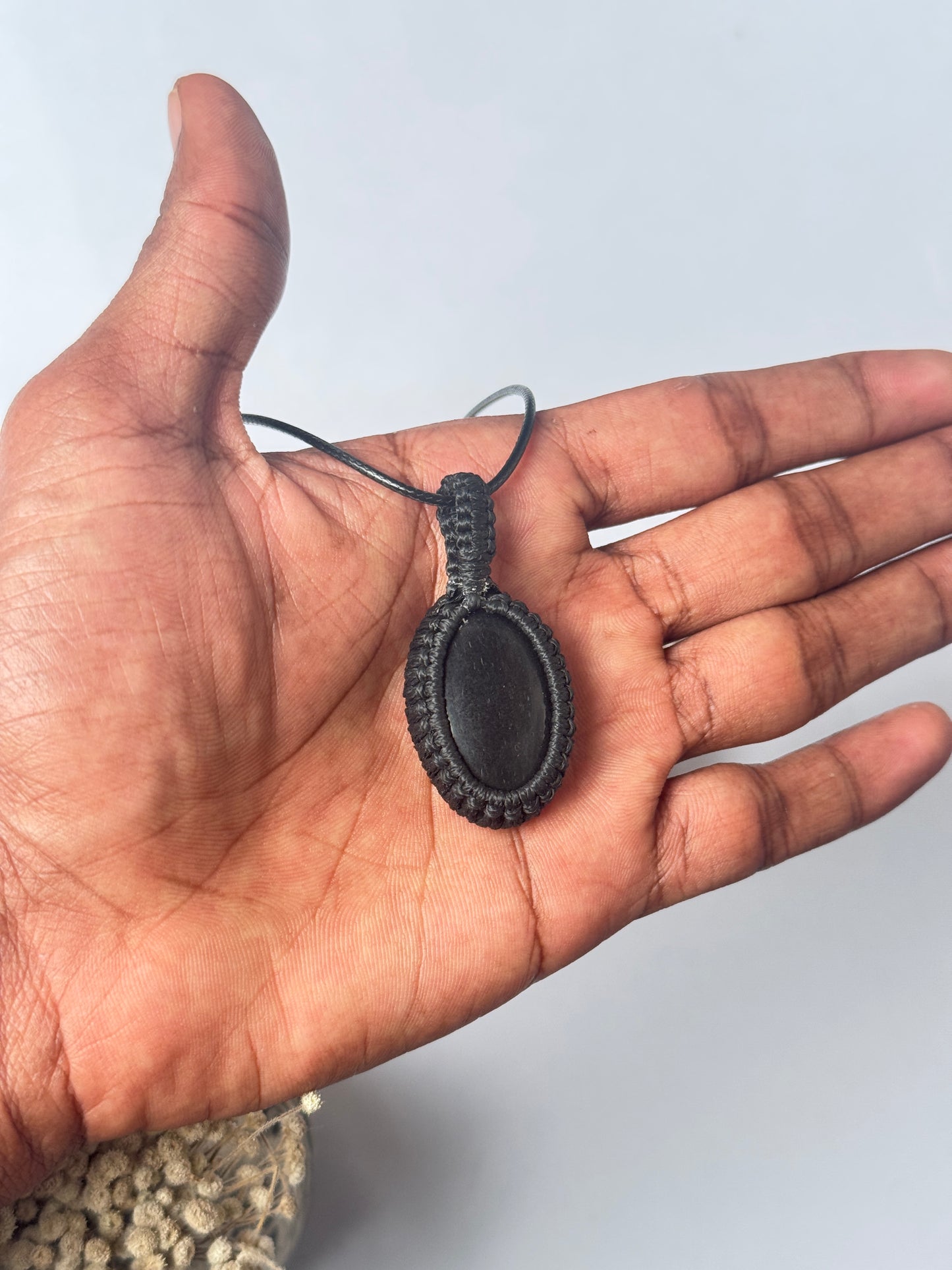 Black onyx macrame adjustable necklace