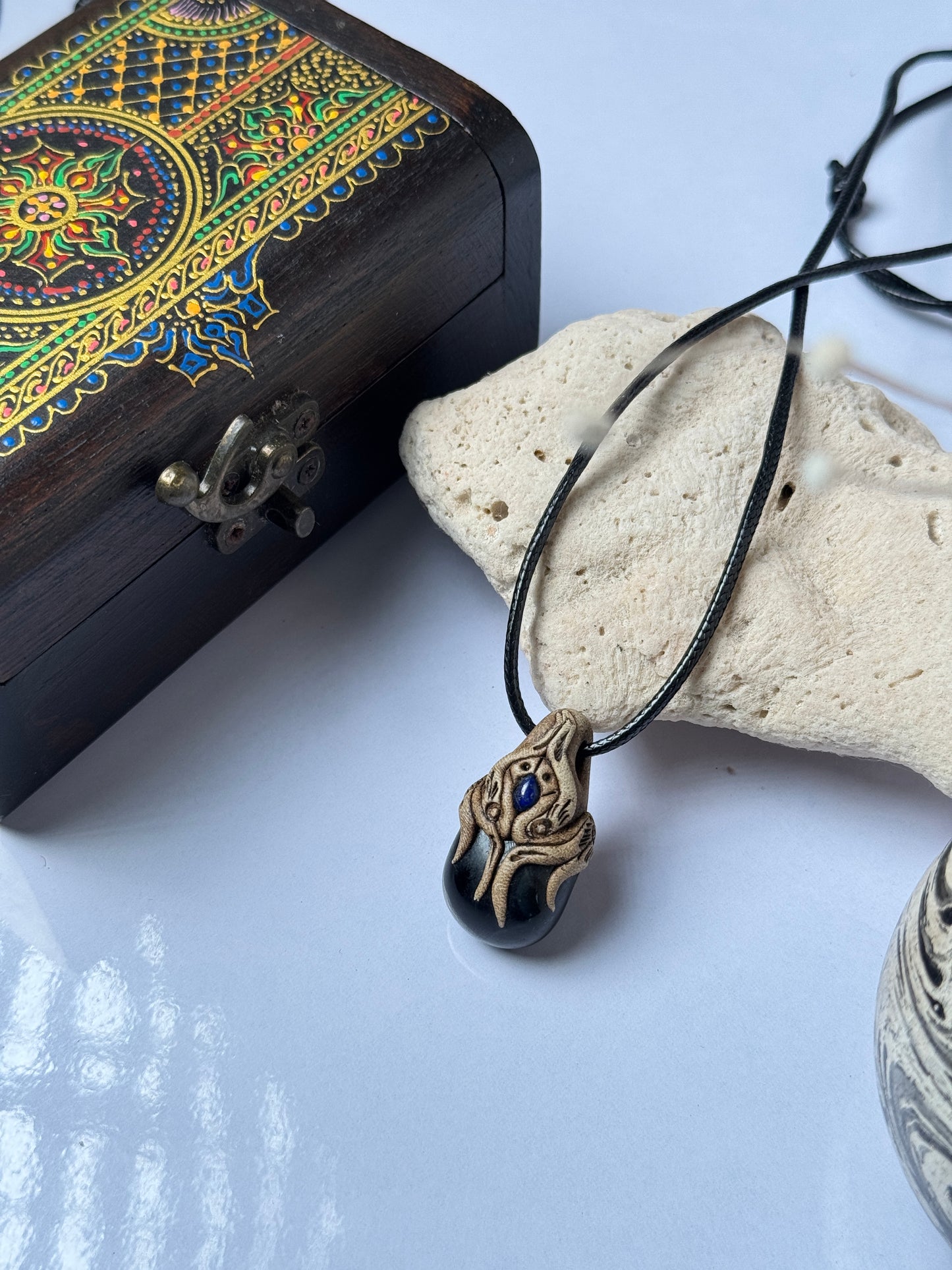 Black agate  clay necklace