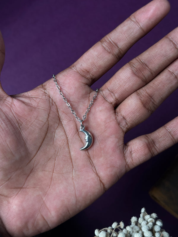 Crescent moon minimal stainless steel necklace
