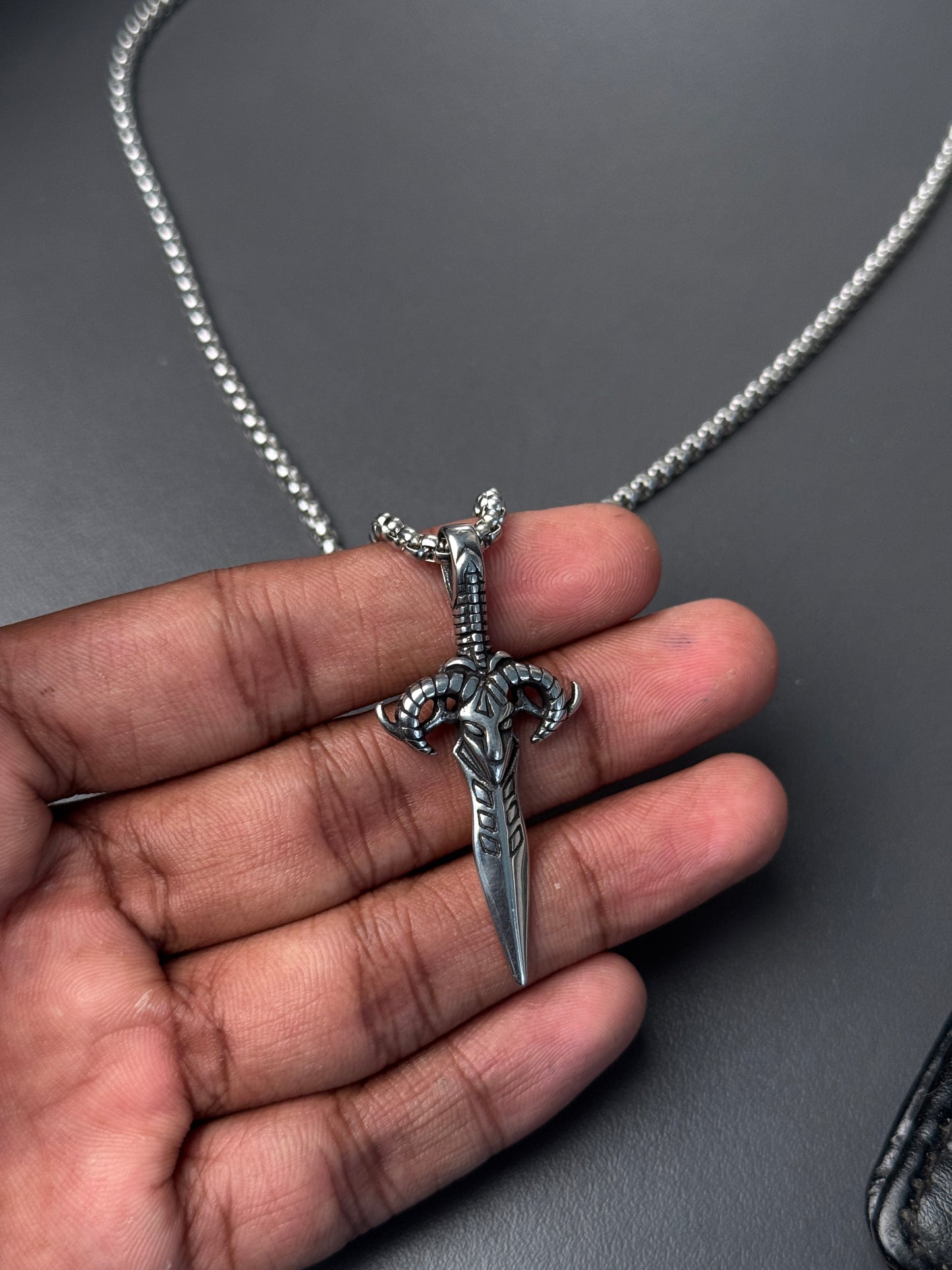 Ram skull dagger silver - stainless steel necklace