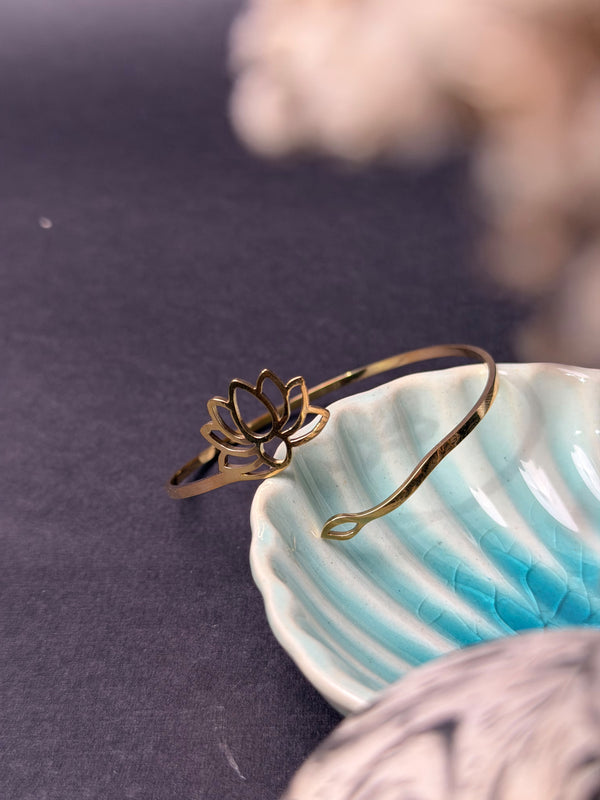 Lotus Gold stainless steel cuff bangle