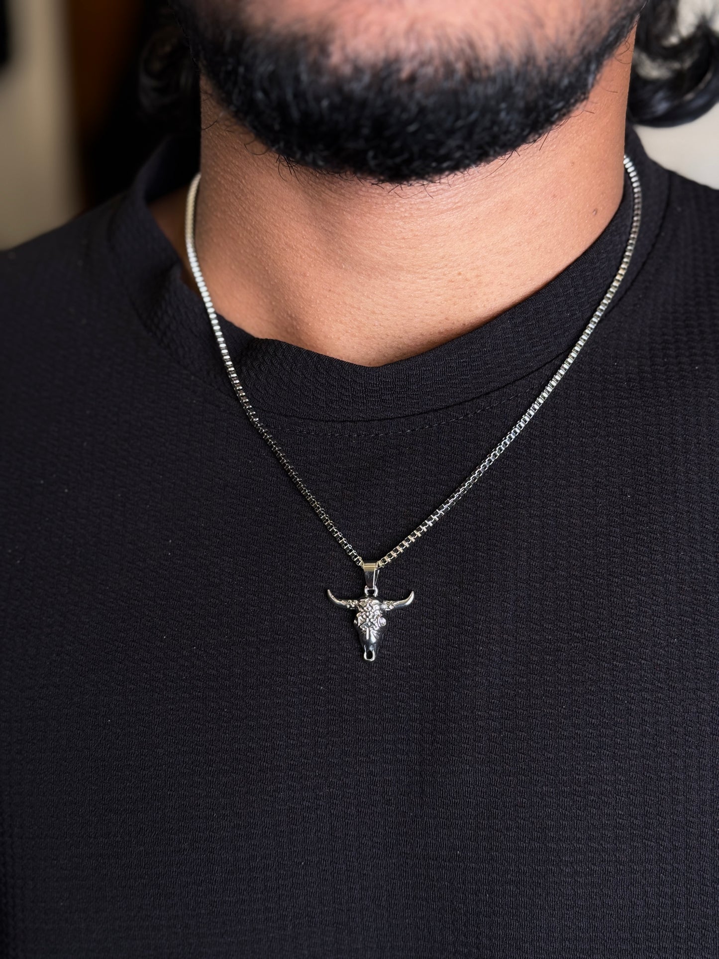 Bull head Stainless steel silver necklace