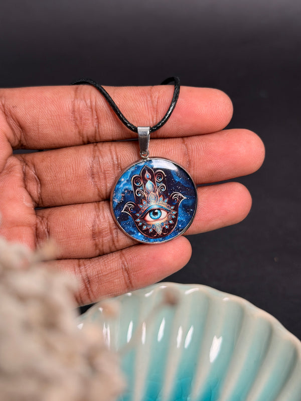 Cosmic Hamsa Hand Resin Necklace