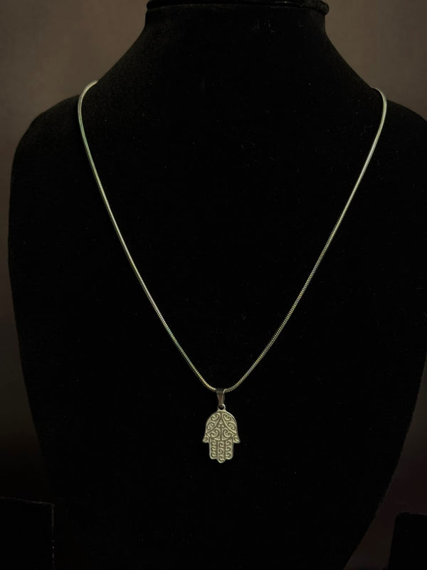 Filigree Hamsa hand Silver stainless steel chain