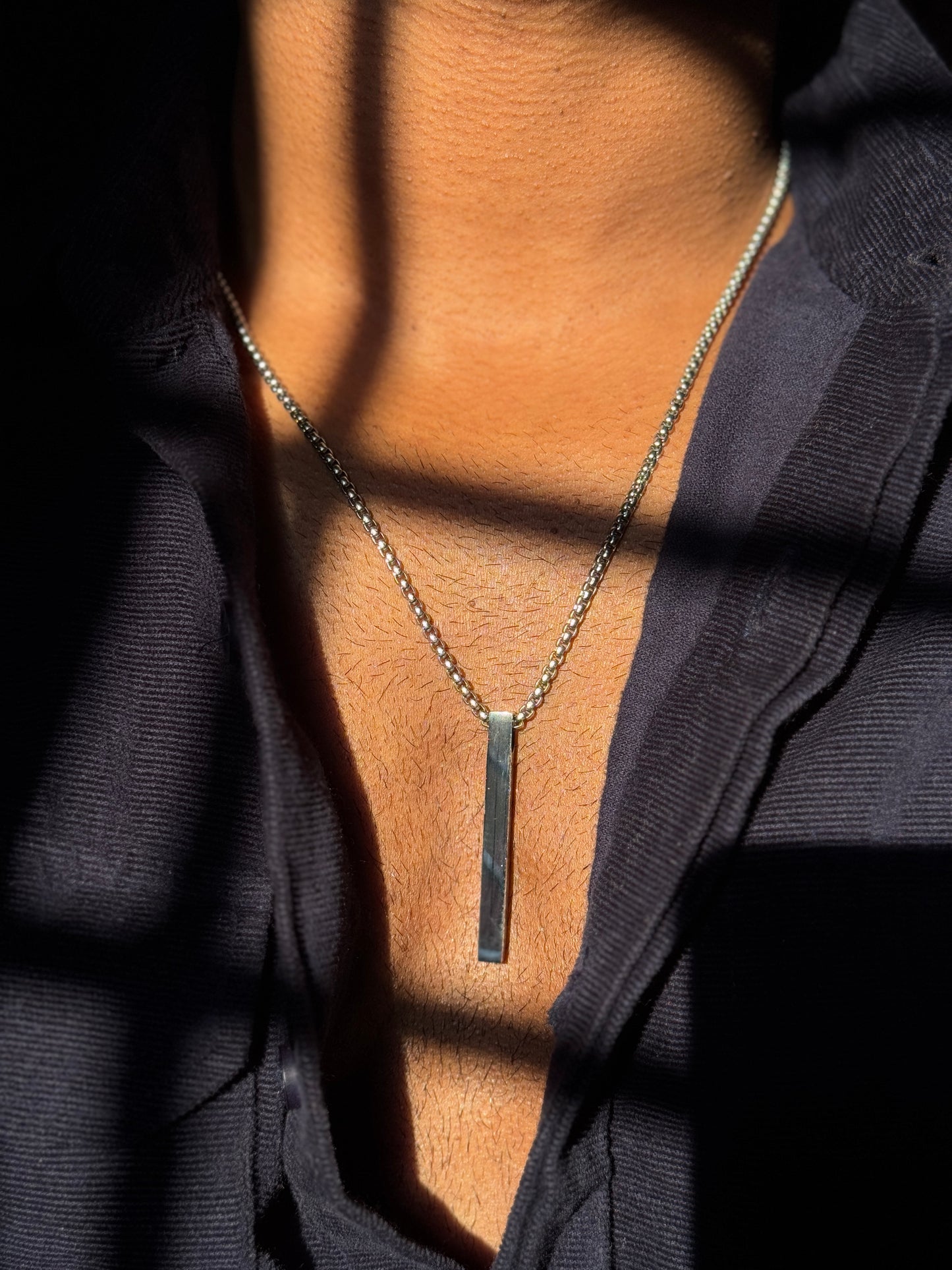 3D vertical bar cuboid Stainless steel silver necklace