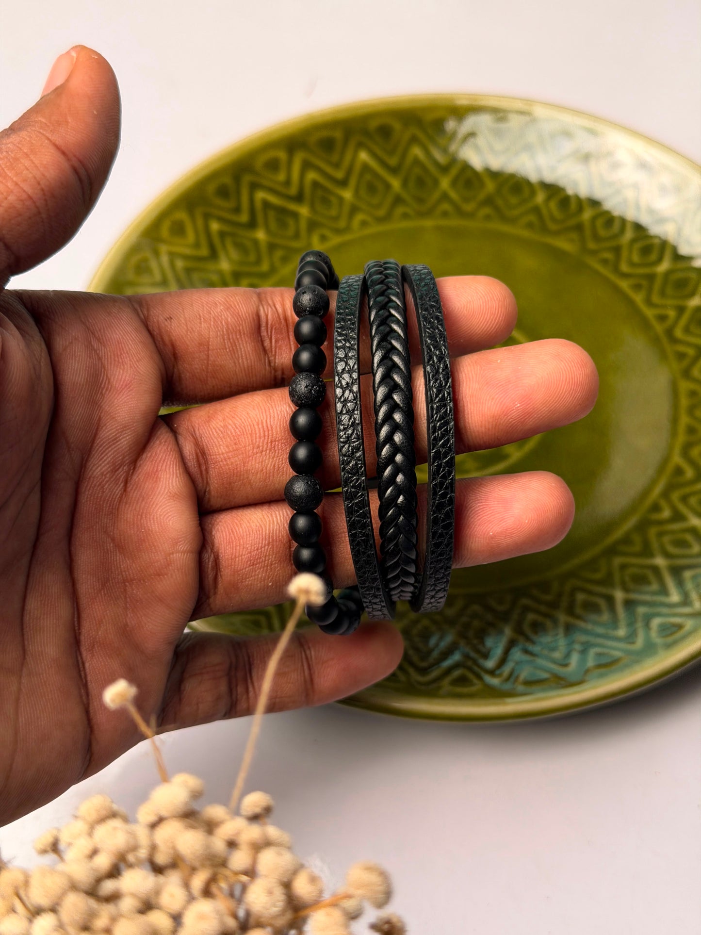 Lava stone  4 layer leather magnetic bracelet