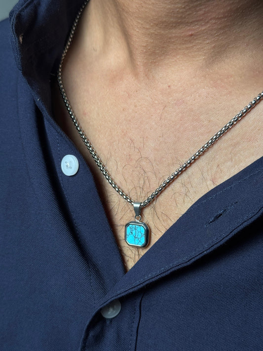 turquoise shade square stainless steel necklace