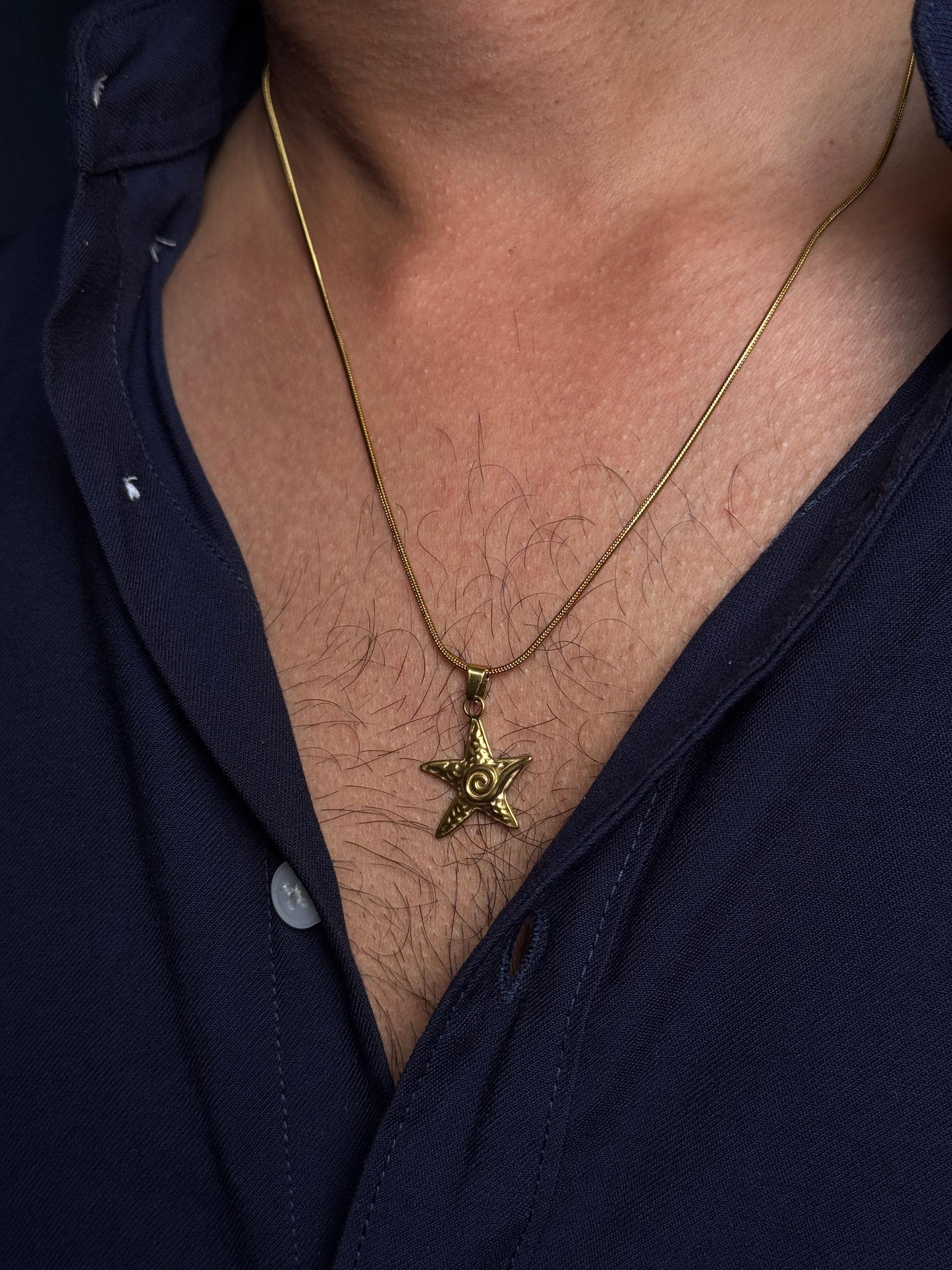 starfish spiral 18k gold stainless steel necklace