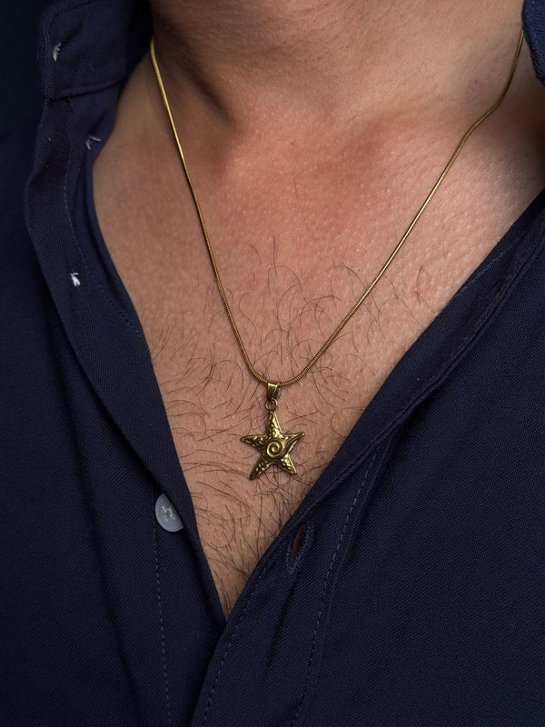 starfish spiral 18k gold stainless steel necklace
