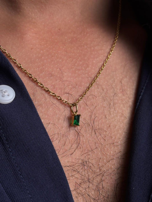 small emerald stone 18k gold plated necklace