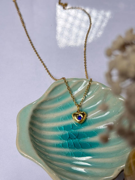 love blue stone stainless steel 18k gold plated necklace