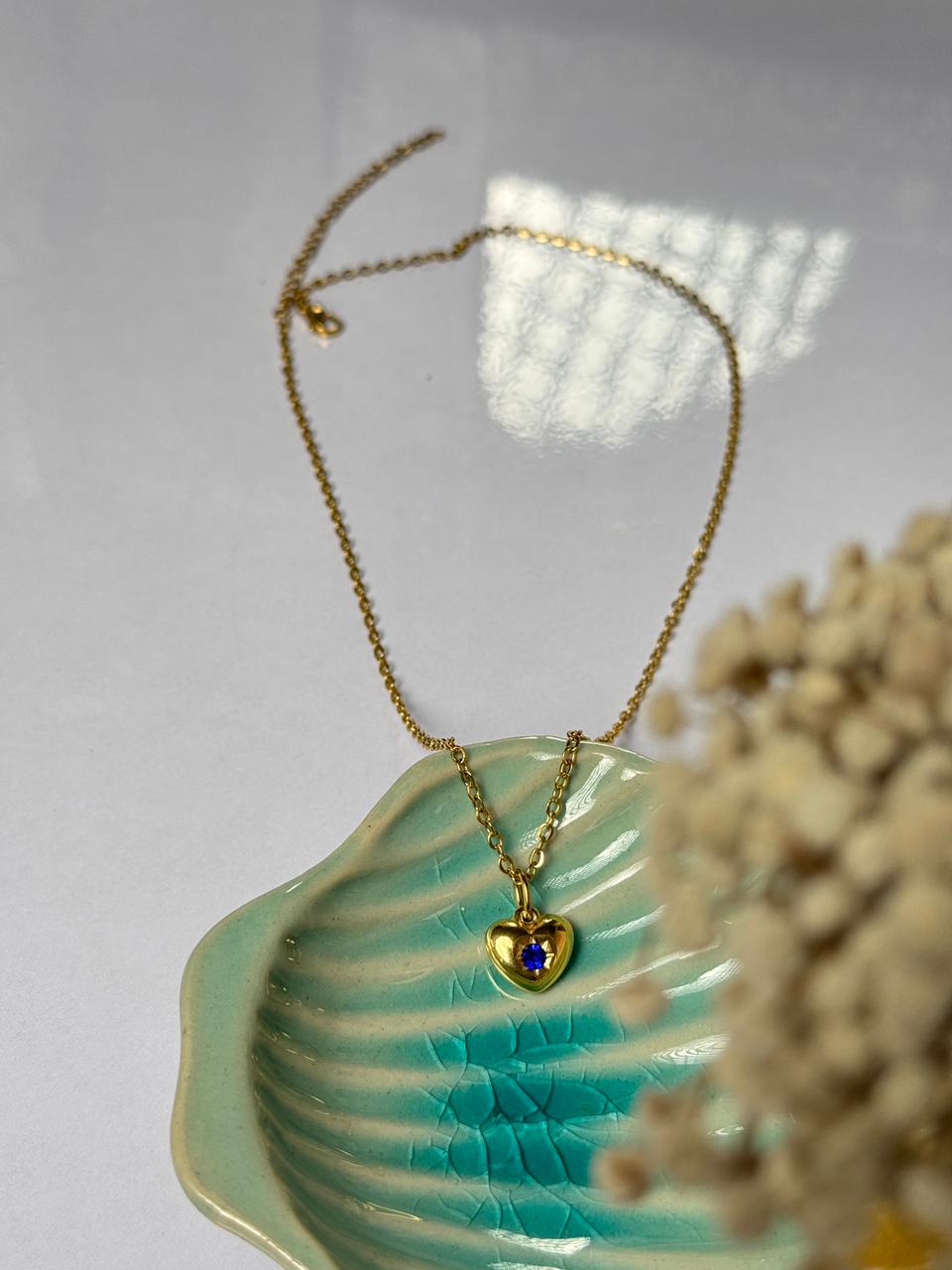 love blue stone stainless steel 18k gold plated necklace