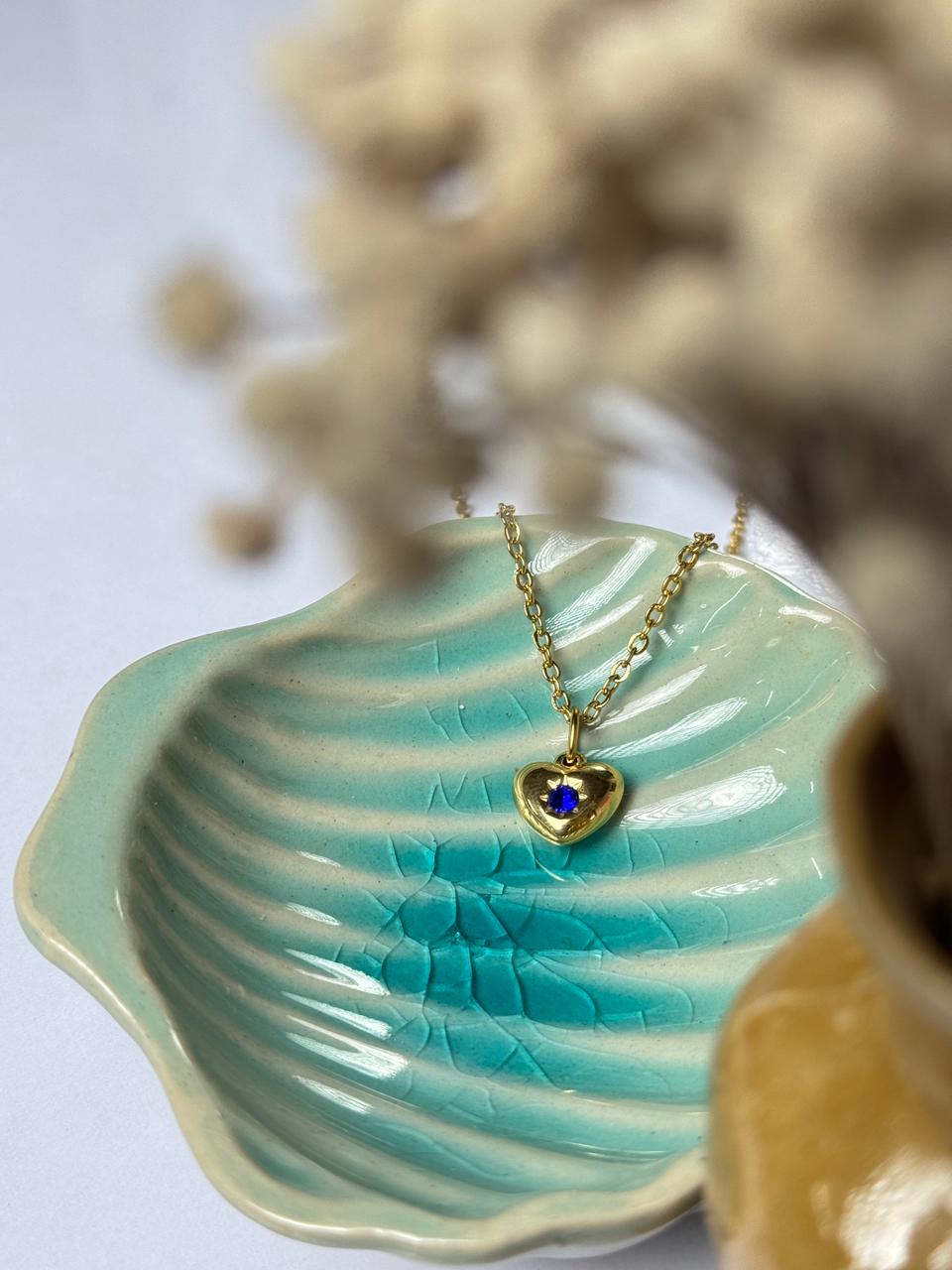 love blue stone stainless steel 18k gold plated necklace