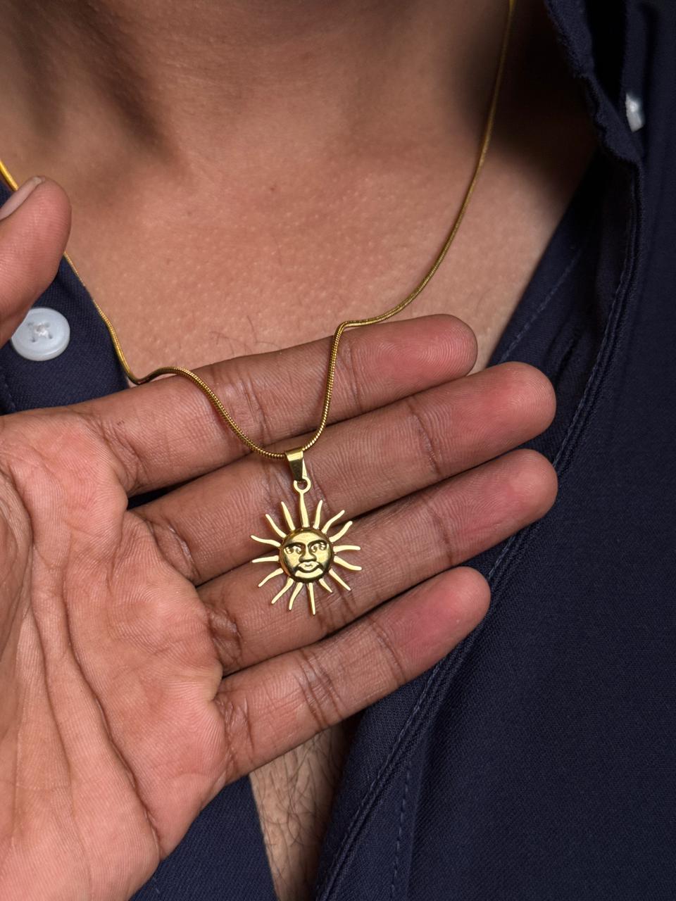 sun stainless steel 18k gold plated necklace