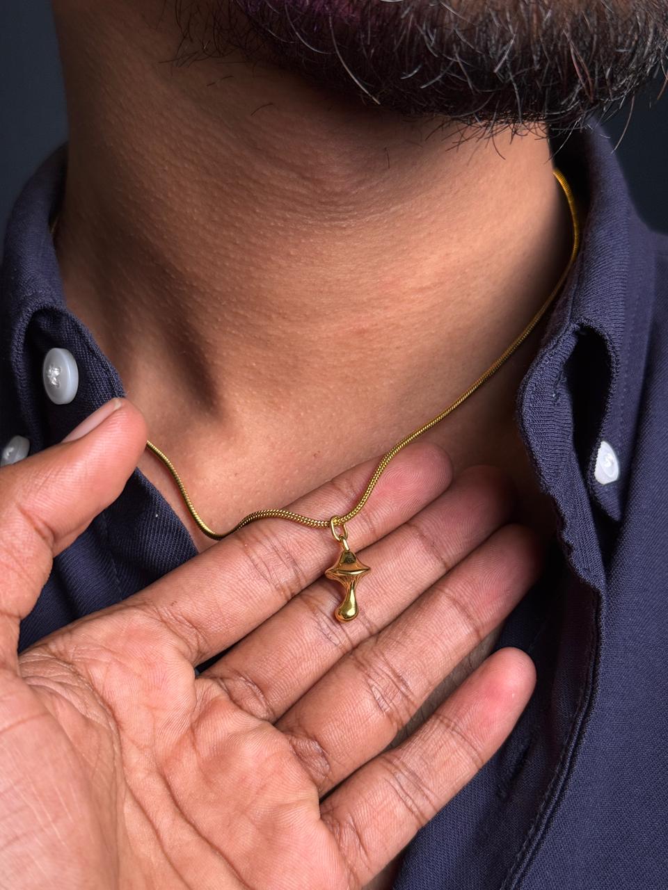 mushroom stainless steel 18k gold plated necklace