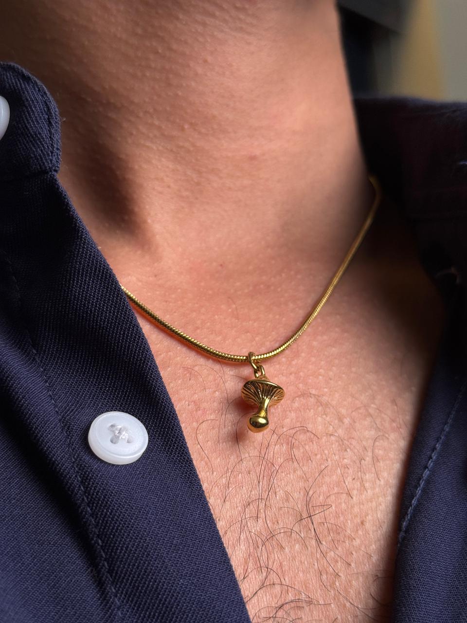 mushroom stainless steel 18k gold plated necklace