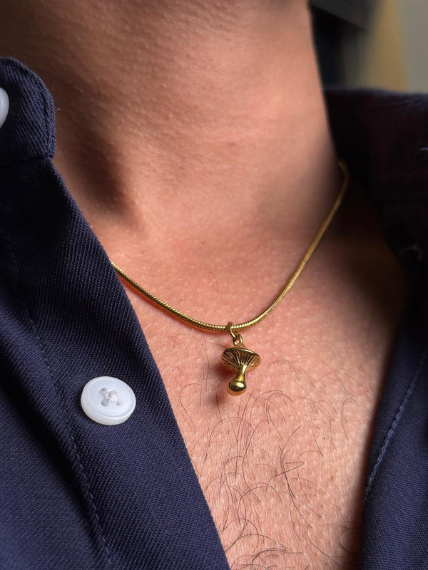 mushroom stainless steel 18k gold plated necklace
