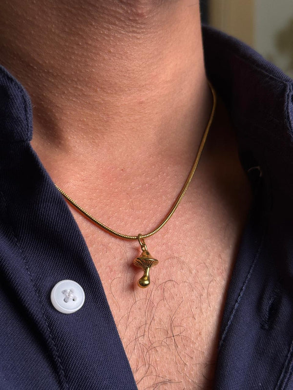 mushroom stainless steel 18k gold plated necklace