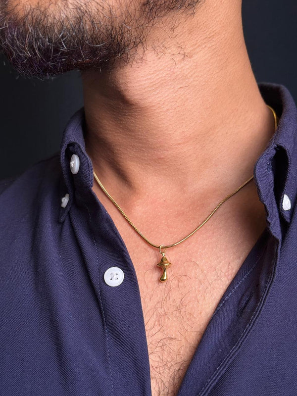 mushroom stainless steel 18k gold plated necklace