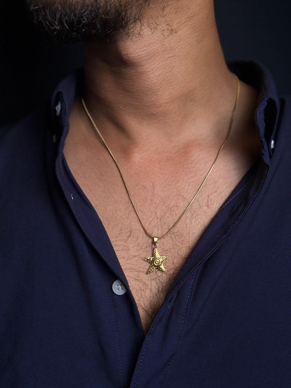 starfish spiral 18k gold stainless steel necklace