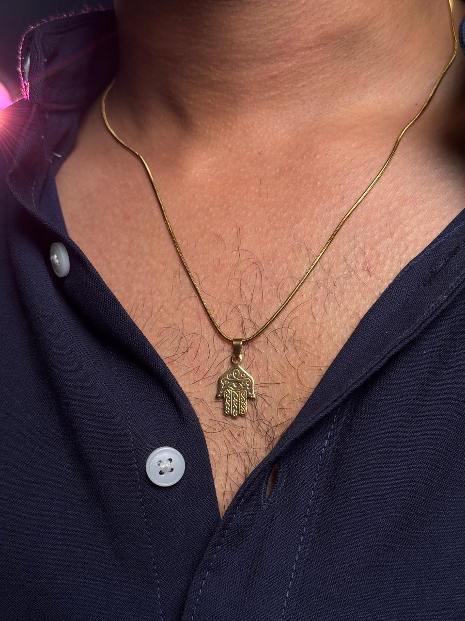 hamsa hand stainless steel 18k gold plated necklace