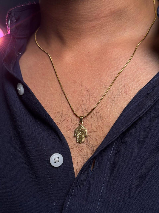 hamsa hand stainless steel 18k gold plated necklace