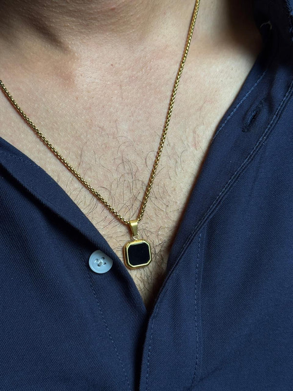 Black  square pendant with gold stainless steel 60 cm chain
