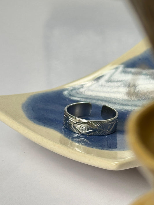3rd eye thin stainless steel silver adjustable ring