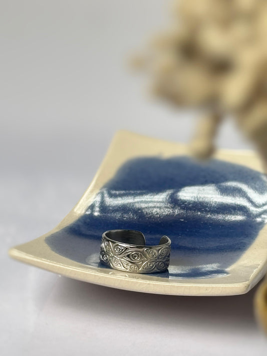 3rd eye thick stainless steel  silver adjustable ring