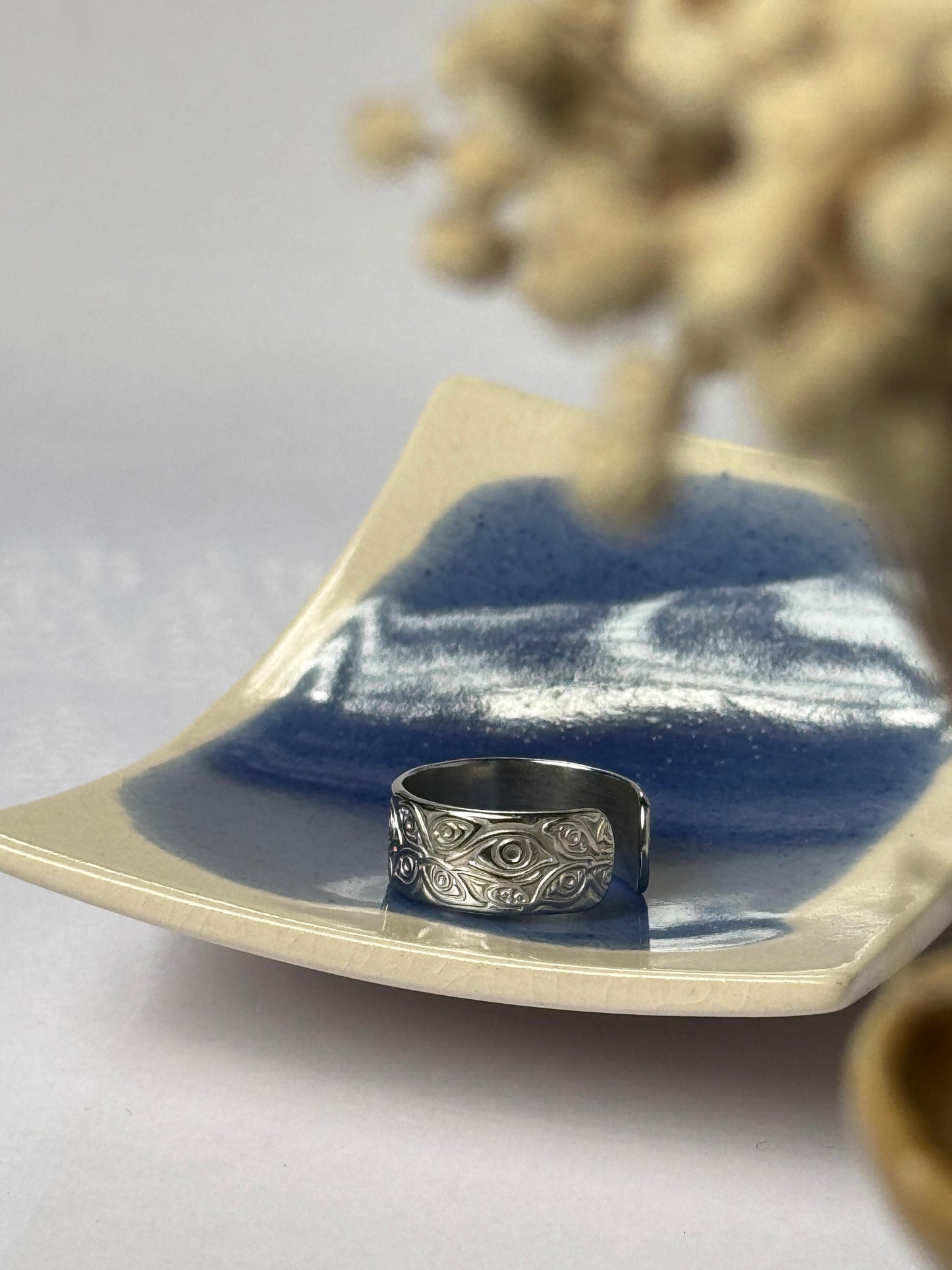 3rd eye thick stainless steel  silver adjustable ring