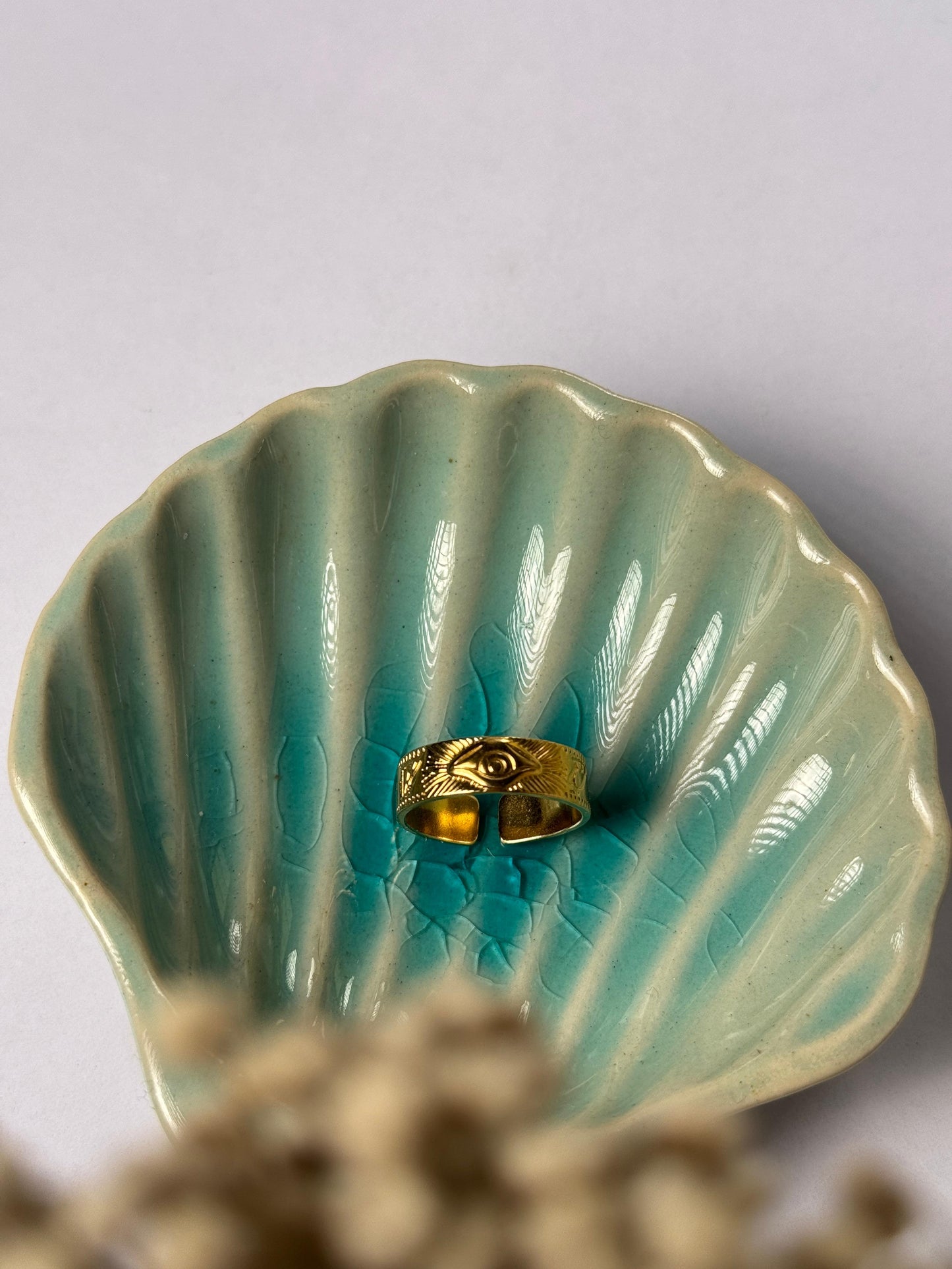 3rd eye thin stainless steel 18k gold plated adjustable ring