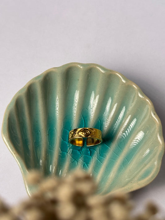 3rd eye thin stainless steel 18k gold plated adjustable ring