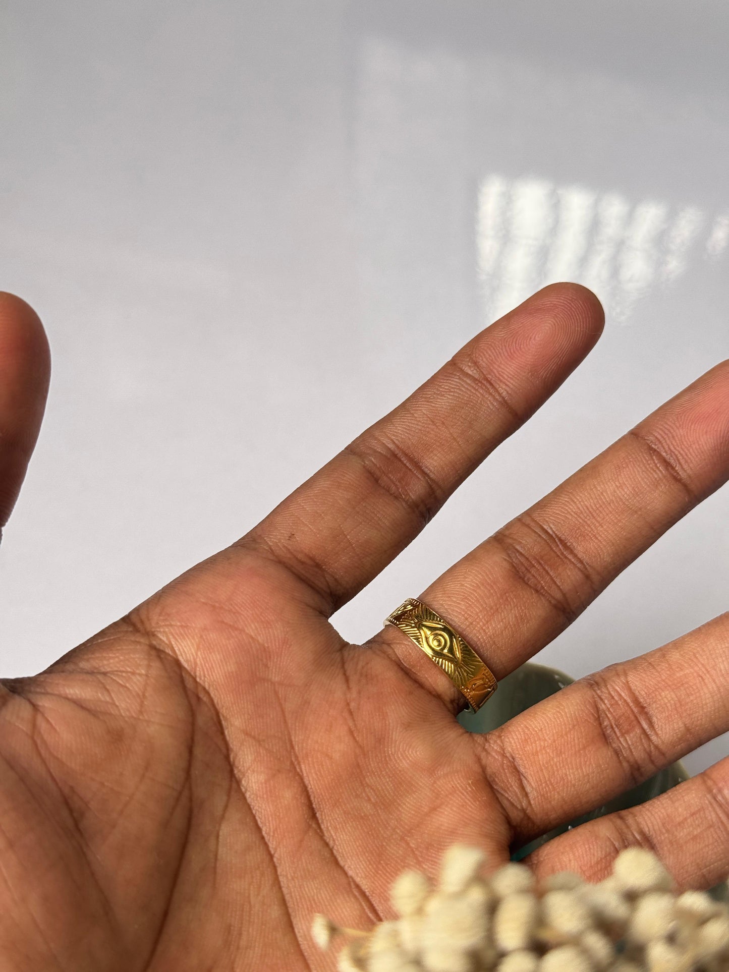 3rd eye thin stainless steel 18k gold plated adjustable ring