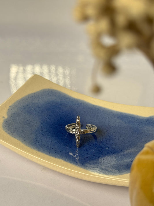 X crossed stainless steel adjustable silver ring