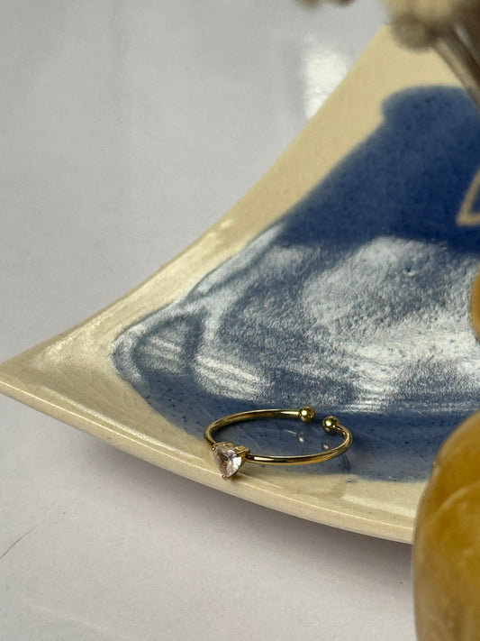 18k gold plated adjustable heart shape white zircon stone ring