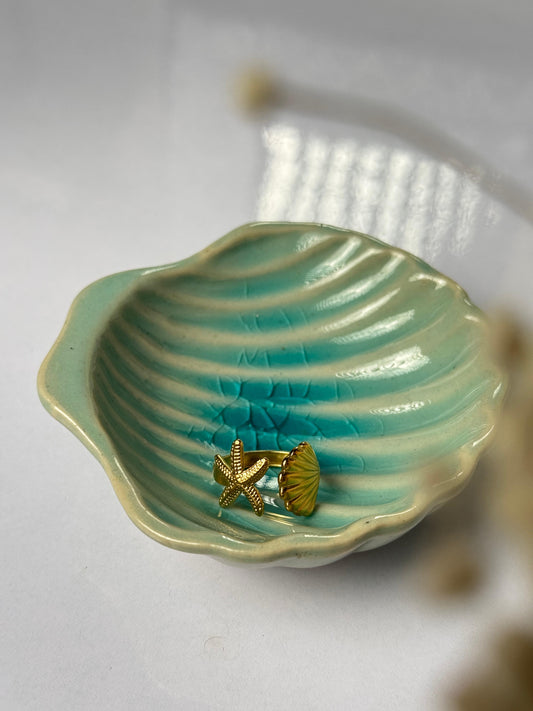 Starfish &shell stainless steel adjustable ring