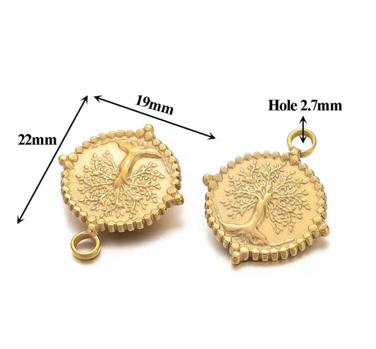 Tree of life 18k gold plated stainless steel pendant with hook