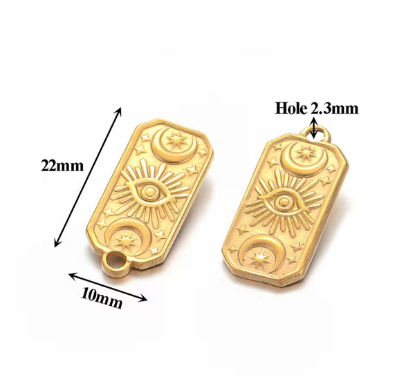 Sun moon rectangle 18k gold plated stainless steel pendant