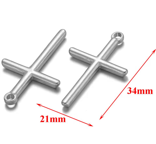 Cross plain silver stainless steel pendant with hook