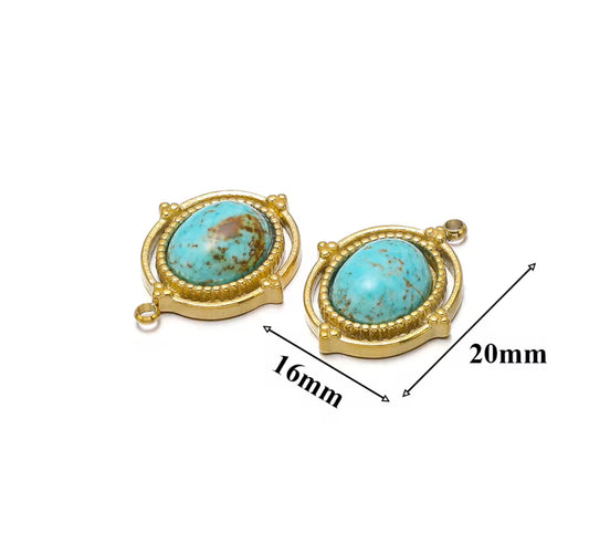 Turquoise stone oval shape 18k gold plated stainless steel pendant with hook