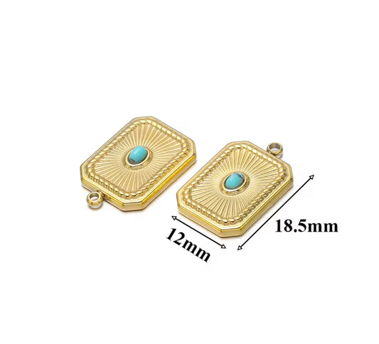 Turquoise stone in box shape 18k gold plated stainless steel pendant with hook