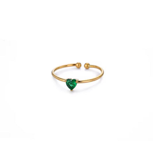 18k gold plated adjustable heart shape zircon stone ring